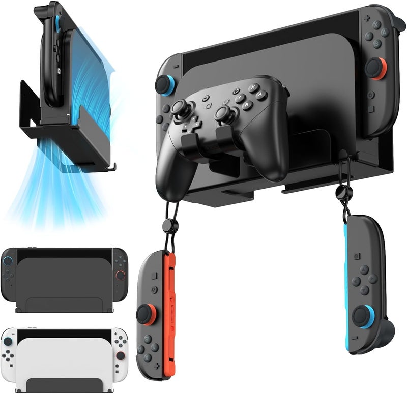 Thlevel Metal Wall Mount for Nintendo Switch 2/ Switch 1/Switch OLED Console Slim Design Organizer Shelf Behind TV Compatible with Joy-Con & Pro Controller Holder - Image 1